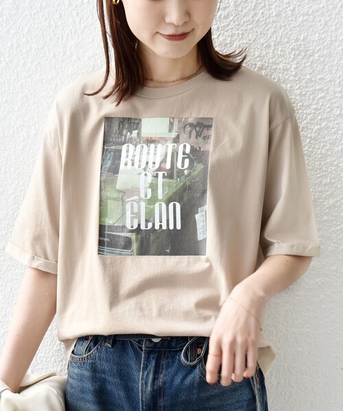 SHIPS（シップス）の「【WEB限定】オーガニック コットン 5分袖 フォト TEE（Tシャツ/カットソー・レディース・ベージュ/オフホワイト/ストーン・ONE SIZE）」の3枚目の写真