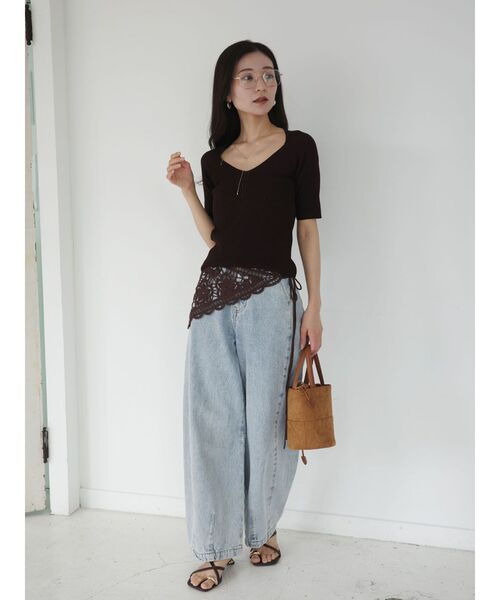 LAGUNAMOON（ラグナムーン）の「ラリエットニットプルオーバー（ニット/セーター・レディース・ライトブルー/ブラウン/ベージュ・FREE）」の14枚目の写真