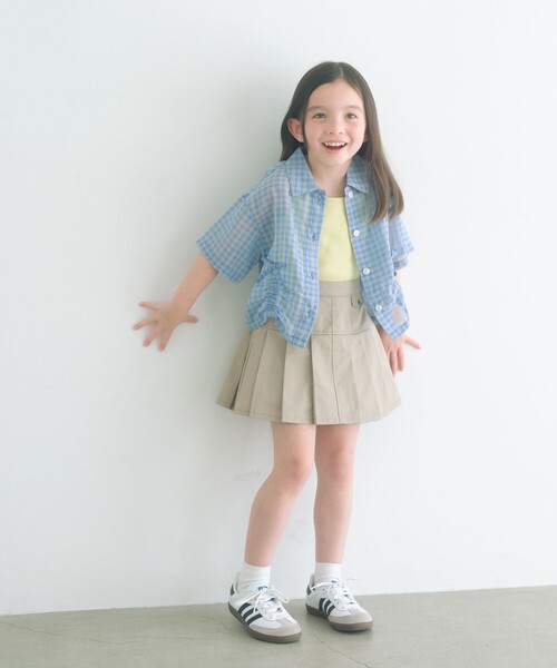green label relaxing(グリーンレーベルリラクシング)の「シースルー チェック シャツ / キッズ 100cm-130cm(シャツ/ブラウス・キッズ・オフホワイト/ライトブルー・120cm/130cm/100cm/110cm)」の1枚目の写真