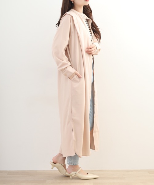 OMNES（オムネス）の「梨地ショルダータックシャツワンピース 長袖（シャツワンピース・レディース・ピンクベージュ/アイボリー・FREE）」の16枚目の写真