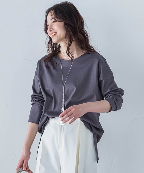 LAUTREAMONT（ロートレアモン）の「【WEB限定】プレミアムコットンコンフォートカットソー≪3サイズ/洗濯機で洗える/接触冷感≫（Tシャツ/カットソー・レディース・チャコールグレー/ブラック/ベージュ/ホワイト/グリーン・11号/9号）」の3枚目の写真