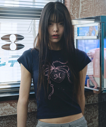 Mハートペンダント半袖Tシャツネイビー