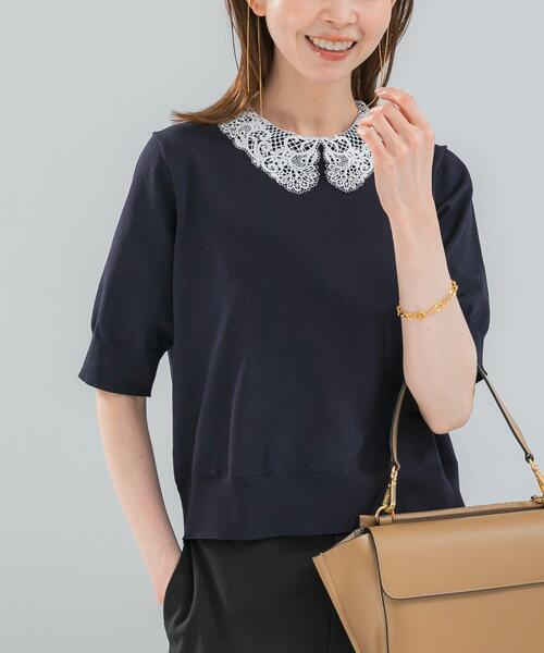 URBAN RESEARCH ROSSO WOMEN(アーバンリサーチ ロッソ)の「『WEB限定』2WAYレースカラーニット(ニット/セーター・レディース・ネイビー/ピンク/イエロー系その他・FREE)」の1枚目の写真