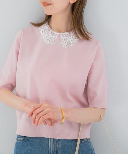 URBAN RESEARCH ROSSO WOMEN(アーバンリサーチ ロッソ)の「『WEB限定』2WAYレースカラーニット(ニット/セーター・レディース・ネイビー/ピンク/イエロー系その他・FREE)」の3枚目の写真