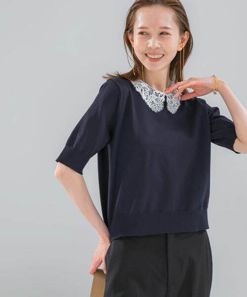 URBAN RESEARCH ROSSO WOMEN(アーバンリサーチ ロッソ)の「『WEB限定』2WAYレースカラーニット(ニット/セーター・レディース・ネイビー/ピンク/イエロー系その他・FREE)」の4枚目の写真