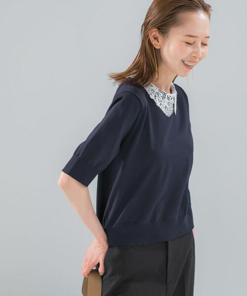 URBAN RESEARCH ROSSO WOMEN(アーバンリサーチ ロッソ)の「『WEB限定』2WAYレースカラーニット(ニット/セーター・レディース・ネイビー/ピンク/イエロー系その他・FREE)」の5枚目の写真