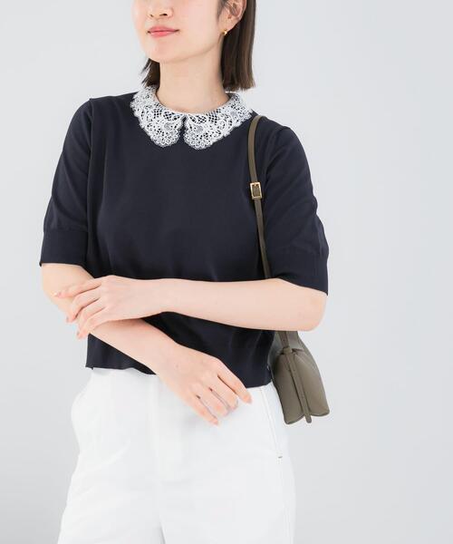 URBAN RESEARCH ROSSO WOMEN(アーバンリサーチ ロッソ)の「『WEB限定』2WAYレースカラーニット(ニット/セーター・レディース・ネイビー/ピンク/イエロー系その他・FREE)」の8枚目の写真