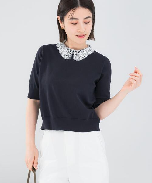 URBAN RESEARCH ROSSO WOMEN(アーバンリサーチ ロッソ)の「『WEB限定』2WAYレースカラーニット(ニット/セーター・レディース・ネイビー/ピンク/イエロー系その他・FREE)」の9枚目の写真