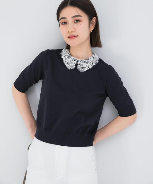 URBAN RESEARCH ROSSO WOMEN(アーバンリサーチ ロッソ)の「『WEB限定』2WAYレースカラーニット(ニット/セーター・レディース・ネイビー/ピンク/イエロー系その他・FREE)」の10枚目の写真