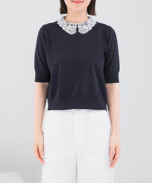 URBAN RESEARCH ROSSO WOMEN(アーバンリサーチ ロッソ)の「『WEB限定』2WAYレースカラーニット(ニット/セーター・レディース・ネイビー/ピンク/イエロー系その他・FREE)」の11枚目の写真