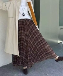 チェック柄チュールスカート