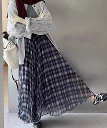 チェック柄チュールスカート