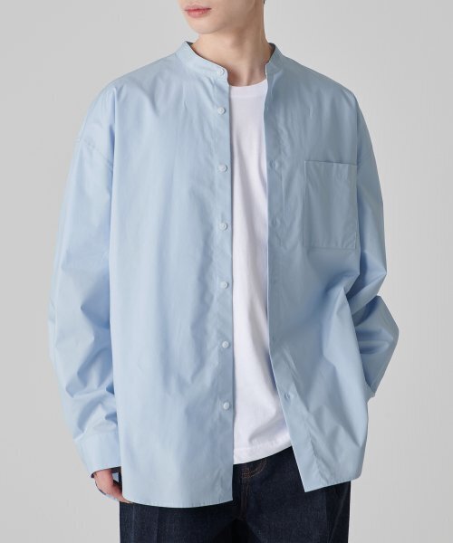 MUSINSA STANDARD（ムシンサスタンダード）の「オーバーサイズスタンドカラー ポプリンシャツ [スカイブルー]（シャツ/ブラウス・メンズ・その他・XX-LARGE/LARGE/MEDIUM/X-LARGE）」の2枚目の写真