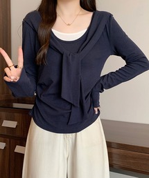 フェイクレイヤード リボンデザイントップス