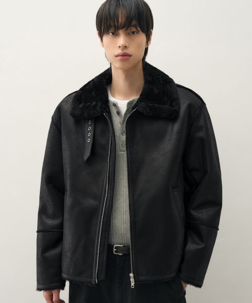 DRAW FIT（ドローフィット）の「オーバーサイズスエードラインムートンジャケット[ALL BLACK]（ムートンコート・メンズ・その他・M/L/XL）」の3枚目の写真
