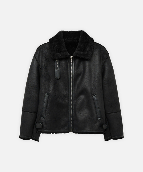 DRAW FIT（ドローフィット）の「オーバーサイズスエードラインムートンジャケット[ALL BLACK]（ムートンコート・メンズ・その他・M/L/XL）」の4枚目の写真