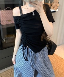 ワンショルダー ドロストトップス