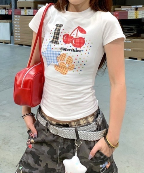 SHEENA(シーナ)の「ドット×チェックカラフルロゴプリントTシャツ(Tシャツ/カットソー・レディース・ホワイト・M)」の1枚目の写真