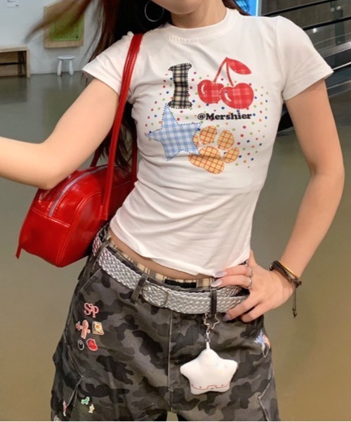 SHEENA(シーナ)の「ドット×チェックカラフルロゴプリントTシャツ(Tシャツ/カットソー・レディース・ホワイト・M)」の4枚目の写真
