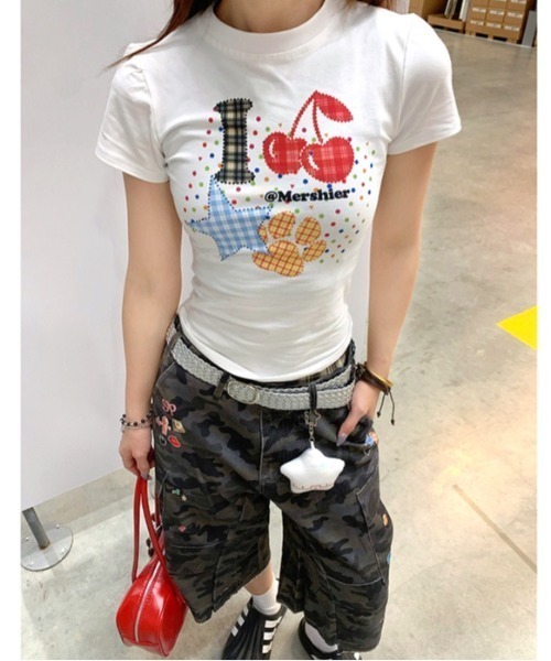 SHEENA(シーナ)の「ドット×チェックカラフルロゴプリントTシャツ(Tシャツ/カットソー・レディース・ホワイト・M)」の6枚目の写真