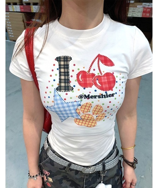 SHEENA(シーナ)の「ドット×チェックカラフルロゴプリントTシャツ(Tシャツ/カットソー・レディース・ホワイト・M)」の7枚目の写真