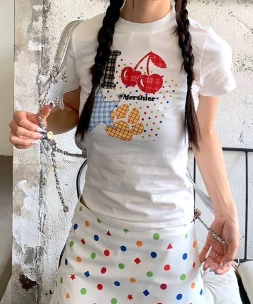 SHEENA(シーナ)の「ドット×チェックカラフルロゴプリントTシャツ(Tシャツ/カットソー・レディース・ホワイト・M)」の11枚目の写真