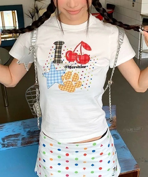 SHEENA(シーナ)の「ドット×チェックカラフルロゴプリントTシャツ(Tシャツ/カットソー・レディース・ホワイト・M)」の13枚目の写真