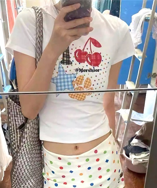 SHEENA(シーナ)の「ドット×チェックカラフルロゴプリントTシャツ(Tシャツ/カットソー・レディース・ホワイト・M)」の15枚目の写真