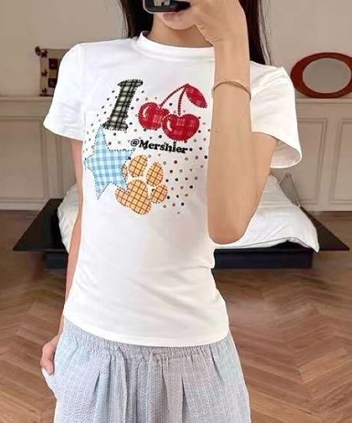 SHEENA(シーナ)の「ドット×チェックカラフルロゴプリントTシャツ(Tシャツ/カットソー・レディース・ホワイト・M)」の17枚目の写真