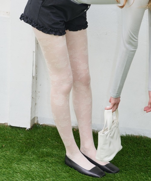 GIUNON(ジウノン)の「rose sheer lace tights / ローズシアーレースタイツ(タイツ/ストッキング・レディース・アイボリー・FREE)」の10枚目の写真