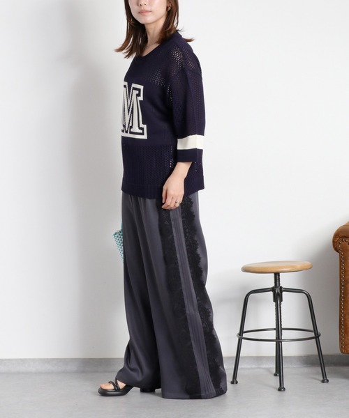 cepo(セポ)の「2/20 リネンタッチ 7分袖メッシュロゴニット(ニット/セーター・レディース・オフホワイト/サックスブルー/ネイビー・M)」の14枚目の写真