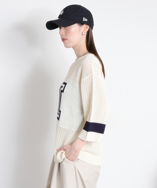 cepo(セポ)の「2/20 リネンタッチ 7分袖メッシュロゴニット(ニット/セーター・レディース・オフホワイト/サックスブルー/ネイビー・M)」の8枚目の写真