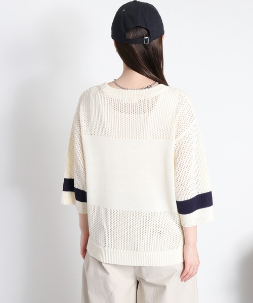 cepo(セポ)の「2/20 リネンタッチ 7分袖メッシュロゴニット(ニット/セーター・レディース・オフホワイト/サックスブルー/ネイビー・M)」の9枚目の写真