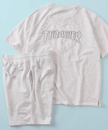 THRASHER（スラッシャー）の「【70】【THRASHER スラッシャー】別注 ミニ裏毛 ファイヤーエンブレム ハートロゴ刺繍 ルームウェア スウェットTシャツ&ショートパンツ セットアップ 2点セット（セットアップ）」