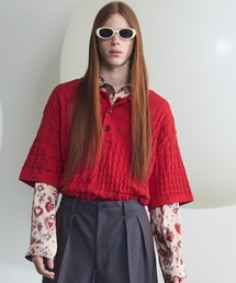 MAISON SPECIAL（メゾンスペシャル）の「《UNISEX》Links Jacquard Houndstooth Pattern Prime-Over Short Sleeve Knit Polo Shirt リンクスジャガードハウンドトゥースパターンプライムオーバーショートスリーブニットポロシャツ【MAISON SPECIAL メゾンスペシャル】（ポロシャツ）」