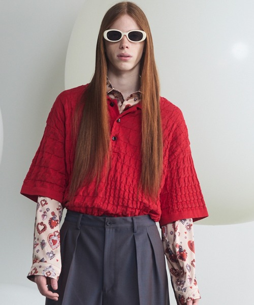 UNISEX Links Jacquard Houndstooth — короткий вязаный поло‑джемпер с узором гусиной лапки (MAISON SPECIAL)
