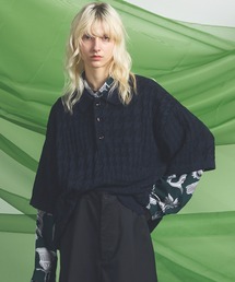 《UNISEX》Links Jacquard Houndstooth Pattern Prime-Over Short Sleeve Knit Polo Shirt/リンクスジャガードハウンドトゥースパターンプライムオーバーショートスリーブニットポロシャツ【MAISON SPECIAL/メゾンスペシャル】