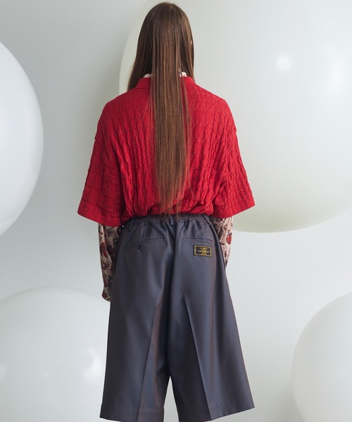 MAISON SPECIAL(メゾンスペシャル)の「《UNISEX》Links Jacquard Houndstooth Pattern Prime-Over Short Sleeve Knit Polo Shirt/リンクスジャガードハウンドトゥースパターンプライムオーバーショートスリーブニットポロシャツ【MAISON SPECIAL/メゾンスペシャル】(ポロシャツ・メンズ・ブラック/レッド・0/1/2)」の8枚目の写真