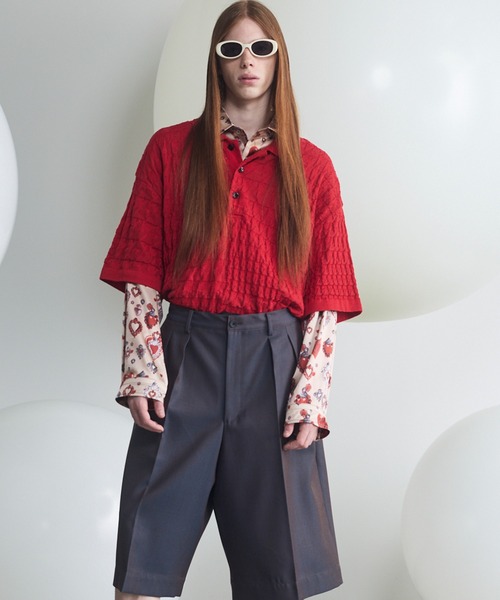 MAISON SPECIAL(メゾンスペシャル)の「《UNISEX》Links Jacquard Houndstooth Pattern Prime-Over Short Sleeve Knit Polo Shirt/リンクスジャガードハウンドトゥースパターンプライムオーバーショートスリーブニットポロシャツ【MAISON SPECIAL/メゾンスペシャル】(ポロシャツ・メンズ・ブラック/レッド・0/1/2)」の6枚目の写真
