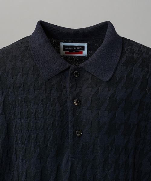 MAISON SPECIAL(メゾンスペシャル)の「《UNISEX》Links Jacquard Houndstooth Pattern Prime-Over Short Sleeve Knit Polo Shirt/リンクスジャガードハウンドトゥースパターンプライムオーバーショートスリーブニットポロシャツ【MAISON SPECIAL/メゾンスペシャル】(ポロシャツ・メンズ・ブラック/レッド・0/1/2)」の13枚目の写真