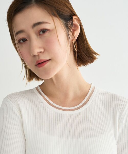 YECCA VECCA(イェッカヴェッカ)の「シアーMIX5分袖ニット(ニット/セーター・レディース・グレイッシュベージュ/ブラック/オフホワイト・FREE)」の8枚目の写真