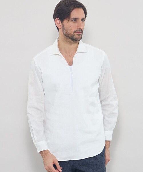 MACKINTOSH LONDON(マッキントッシュ ロンドン)の「ストレッチリネンカプリシャツ(シャツ/ブラウス・メンズ・ネイビー/パープル系その他2/オフホワイト・XL/M/L)」の1枚目の写真
