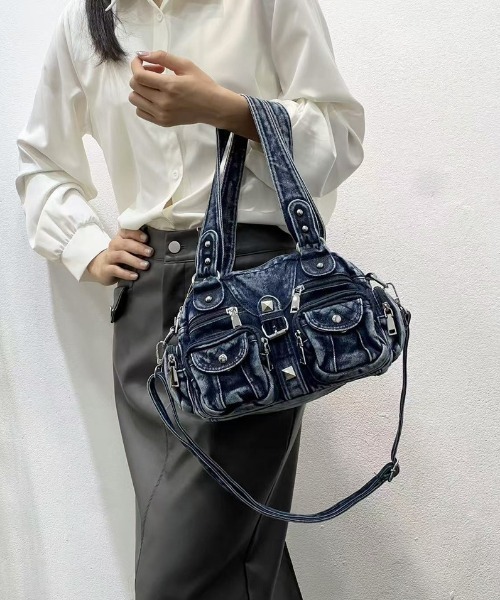 NANEA(ナネア)の「ヴィンテージライク 多ポケット デニム 2WAY ショルダーバッグ(ショルダーバッグ・レディース・ブラック/ネイビー・フリー)」の12枚目の写真