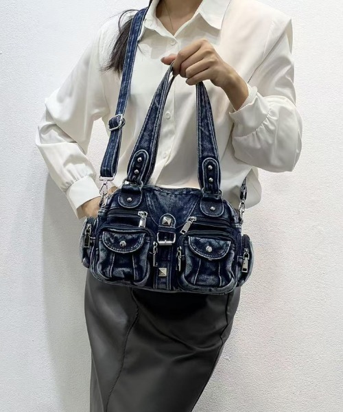NANEA(ナネア)の「ヴィンテージライク 多ポケット デニム 2WAY ショルダーバッグ(ショルダーバッグ・レディース・ブラック/ネイビー・フリー)」の13枚目の写真