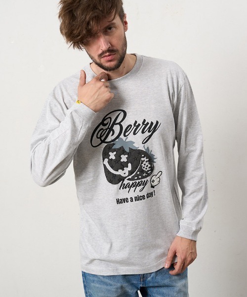 STUD MUFFIN(スタッドマフィン)の「mlt5689- 5.6ozコットン天竺 BERRYフォームプリント LS Tシャツ(624-02903)(Tシャツ/カットソー・メンズ・ブラック/アッシュ/チャコールグレー/ホワイト・2/3/4)」の4枚目の写真