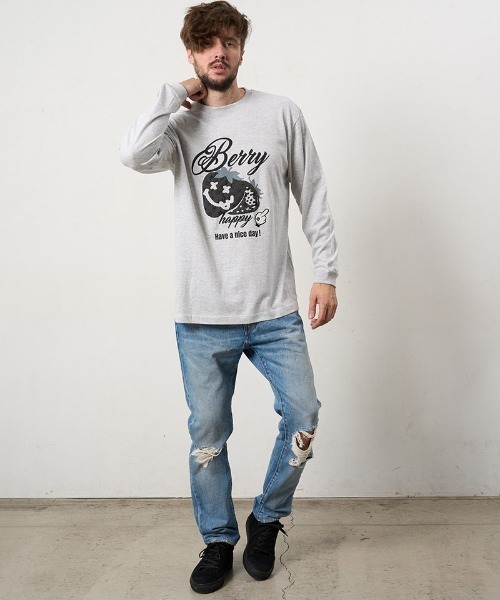 STUD MUFFIN(スタッドマフィン)の「mlt5689- 5.6ozコットン天竺 BERRYフォームプリント LS Tシャツ(624-02903)(Tシャツ/カットソー・メンズ・ブラック/アッシュ/チャコールグレー/ホワイト・2/3/4)」の22枚目の写真