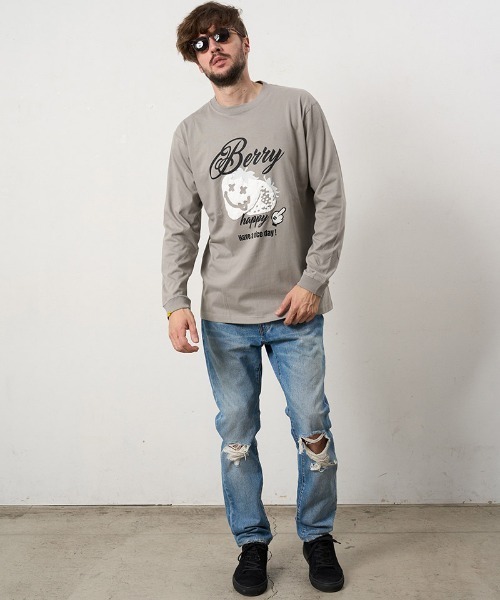 STUD MUFFIN(スタッドマフィン)の「mlt5689- 5.6ozコットン天竺 BERRYフォームプリント LS Tシャツ(624-02903)(Tシャツ/カットソー・メンズ・ブラック/アッシュ/チャコールグレー/ホワイト・2/3/4)」の15枚目の写真
