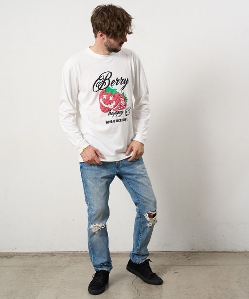STUD MUFFIN(スタッドマフィン)の「mlt5689- 5.6ozコットン天竺 BERRYフォームプリント LS Tシャツ(624-02903)(Tシャツ/カットソー・メンズ・ブラック/アッシュ/チャコールグレー/ホワイト・2/3/4)」の8枚目の写真