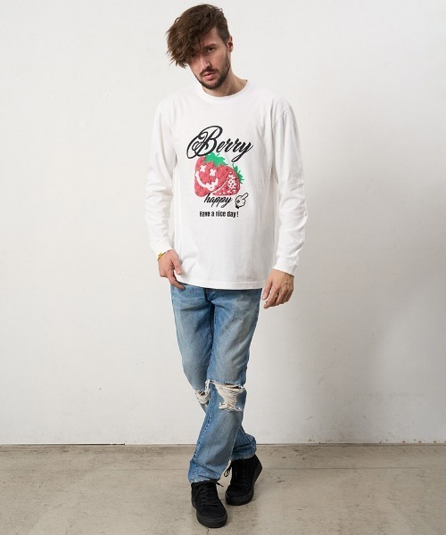 STUD MUFFIN(スタッドマフィン)の「mlt5689- 5.6ozコットン天竺 BERRYフォームプリント LS Tシャツ(624-02903)(Tシャツ/カットソー・メンズ・ブラック/アッシュ/チャコールグレー/ホワイト・2/3/4)」の9枚目の写真