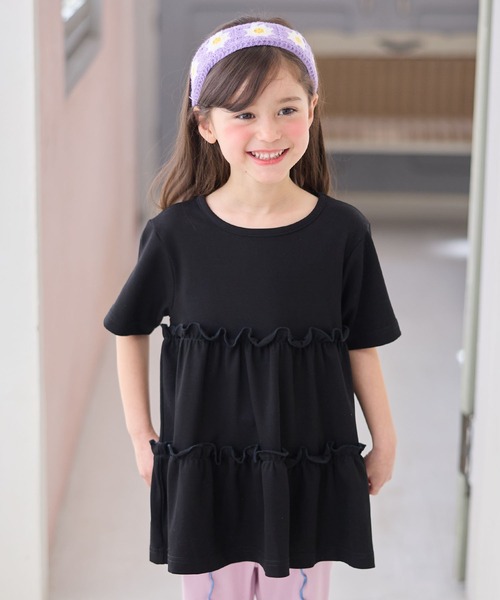 Piet（ピエット）の「カットソー ティアードチュニック（Tシャツ/カットソー・キッズ・オフホワイト/ブラック・100/120/110/130）」の6枚目の写真